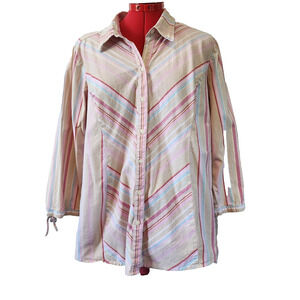 MOTHERHOOD Pink White Stripe Button Up Long Sleeve Blouse Size 1X